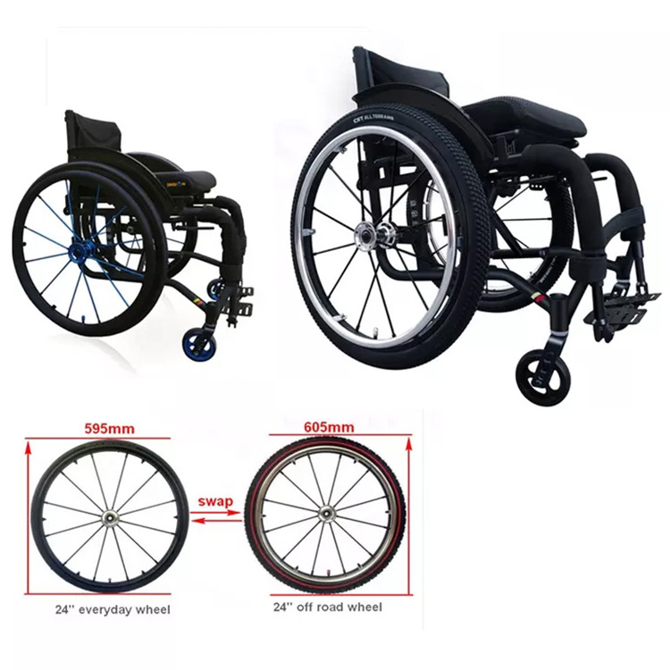 Active Wheelchair Folding Portable Aluminum Alloy Quick Release Spoke Pneumatic Rear Wheel Rigid Wheelchair