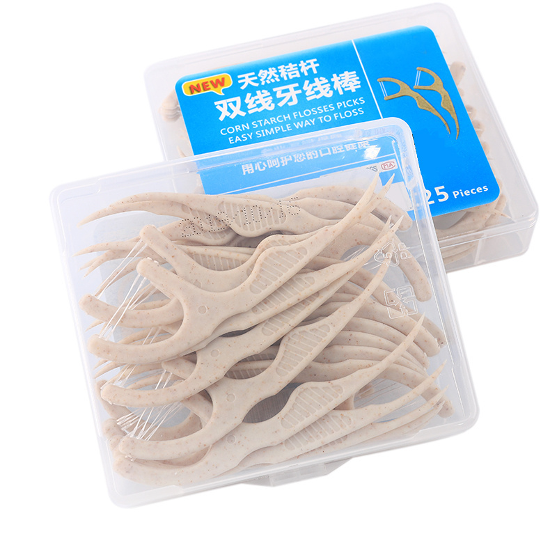 Zero Waste Organic Flosser Adults Y-Shaped Biodegradable Corn Straw Bulk Pack Dental Floss Pick