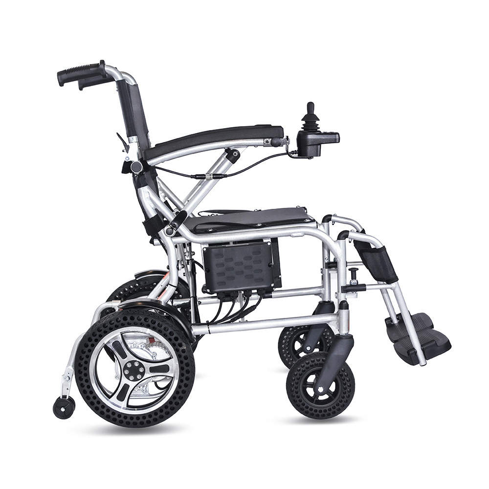 Lightest Electric Wheelchair Foldable Power Motorized Wheelchair CMD02 Aluminum with Aluminum Alloy Black People 150kg