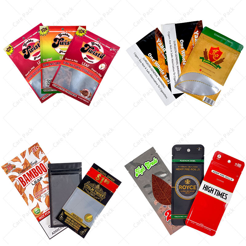 Resealable Wholesale Three Side Seal Bag Zipper Glossy Mylar Bag Smell Proof Tobacco Cigar Wraps Packaging Bags