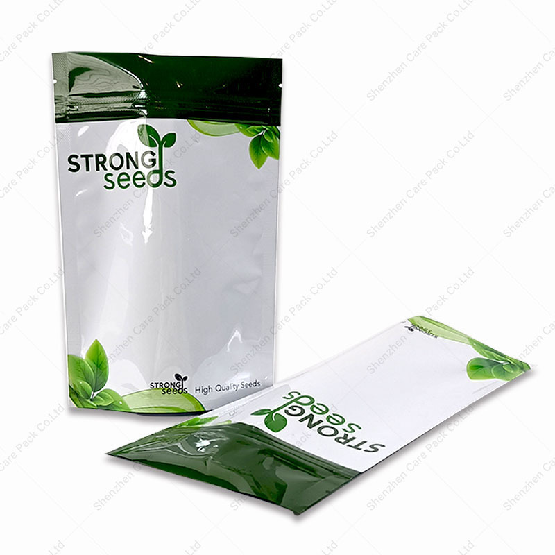 Custom Compostable Glossy Finished Stand Up Moisture Proof Resealable Snack Seed Bag Packaging