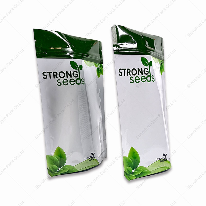 Custom Compostable Glossy Finished Stand Up Moisture Proof Resealable Snack Seed Bag Packaging