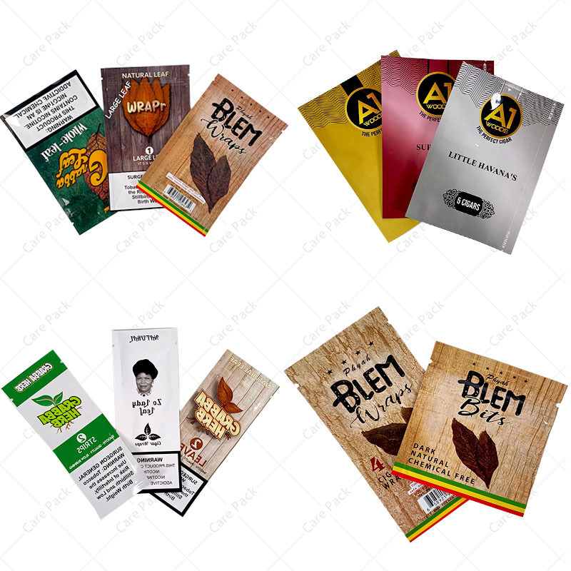 Resealable Wholesale Three Side Seal Bag Zipper Glossy Mylar Bag Smell Proof Tobacco Cigar Wraps Packaging Bags