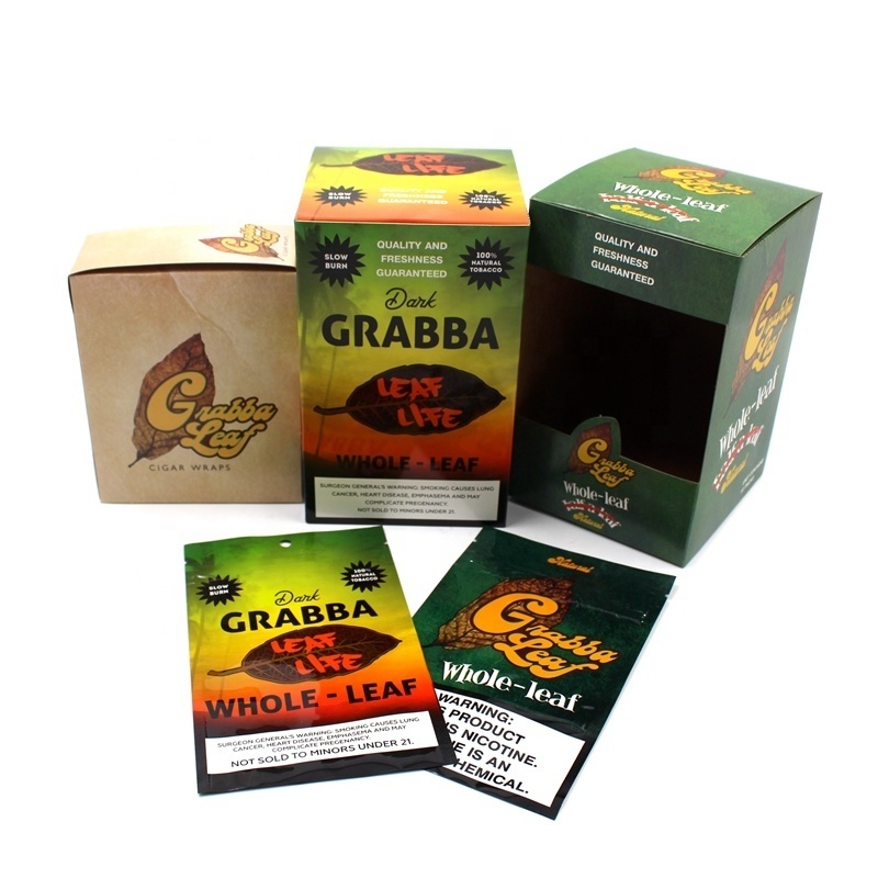 Custom printing size flat pouch 3 sides sealed grabba leaf woods bag for tobacco product smoke accessories paper boxes