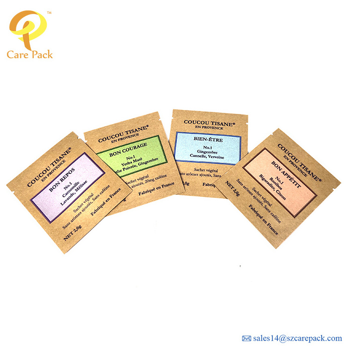 Biodegradable Kraft Paper Pouch Custom 3 Side Seal Flat Bag For Cosmetics Sample Packet