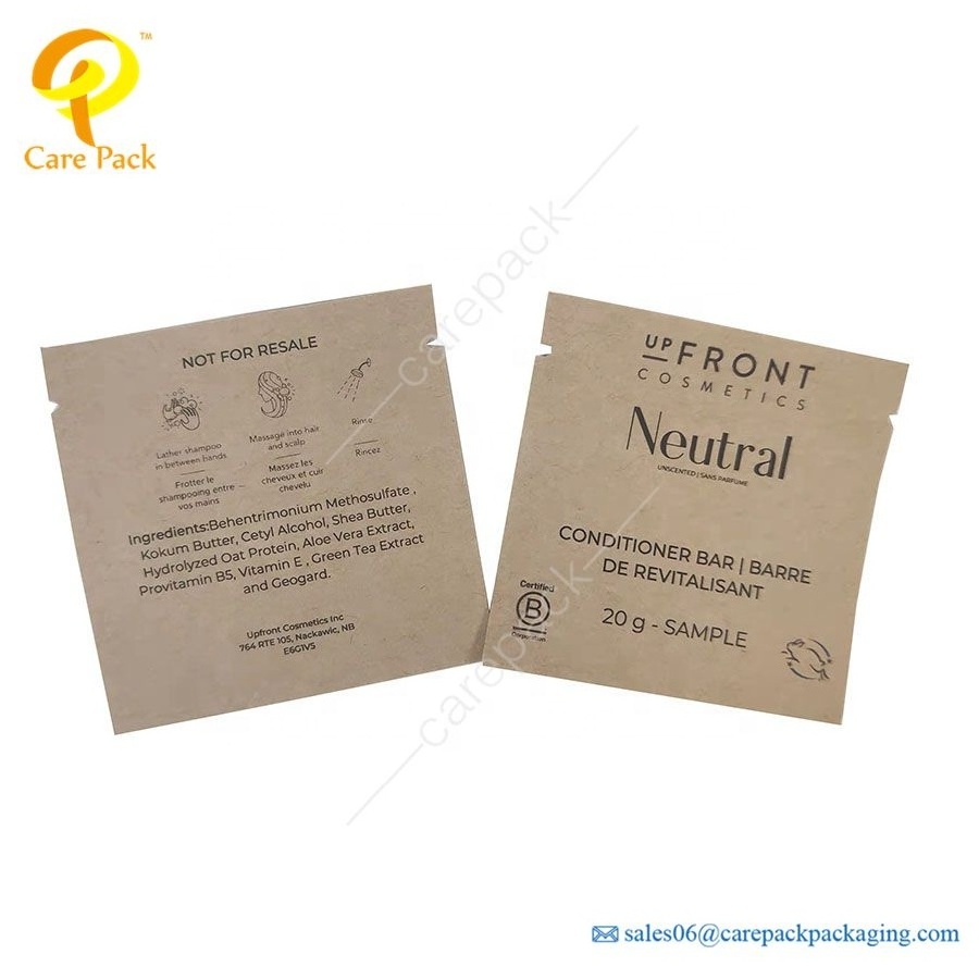 Biodegradable Bolsas Personalizadas Papel Kraft Paper Pouch Mini Sample Cosmetic Sachet Bag Print Emballage Cosmetic Package Bag