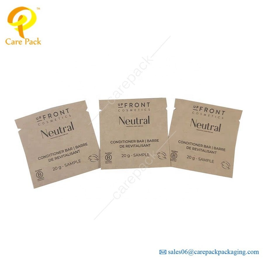 Biodegradable Bolsas Personalizadas Papel Kraft Paper Pouch Mini Sample Cosmetic Sachet Bag Print Emballage Cosmetic Package Bag