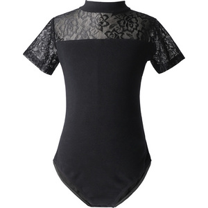 Good quality lace stitching backless design children dance leotards short sleeve comfortable kids dance training wear