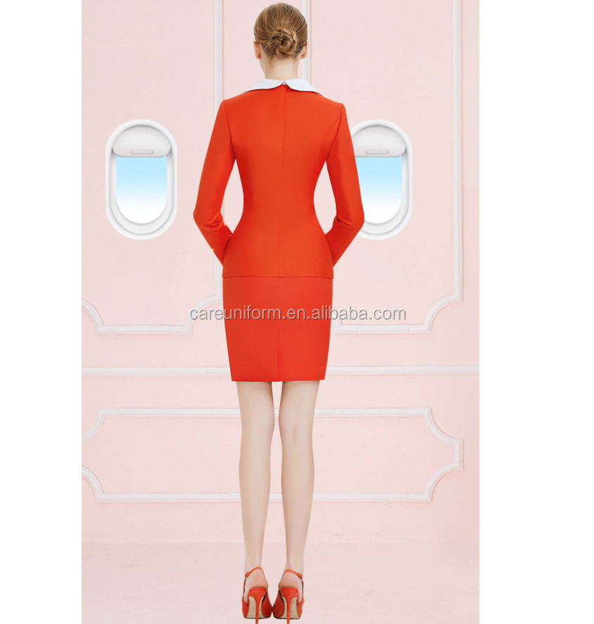 Flight Attendants Uniform Women Embroidered Hat Scarf Jacket Dress Suit Sexy Russian Airlines Stewardess Uniform