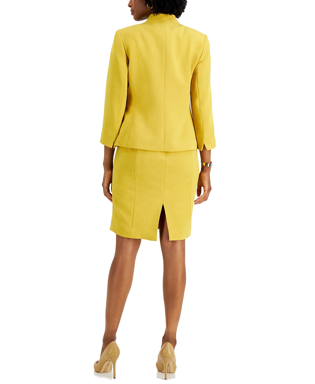 Fashion stylish 3/4 sleeve blazer and short skirt 2 piece yellow office wear women formal business suits