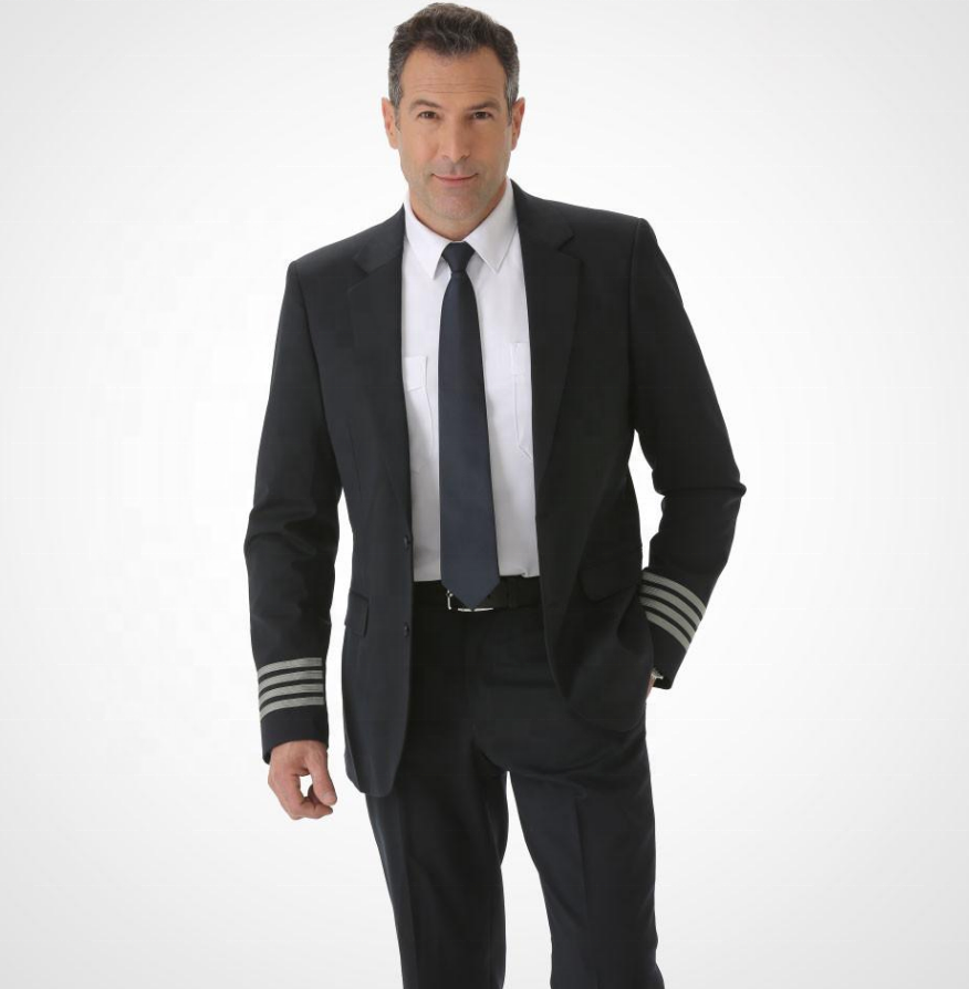 High grade grey color classical design men and women flight suit custom American airline captain pilot uniform