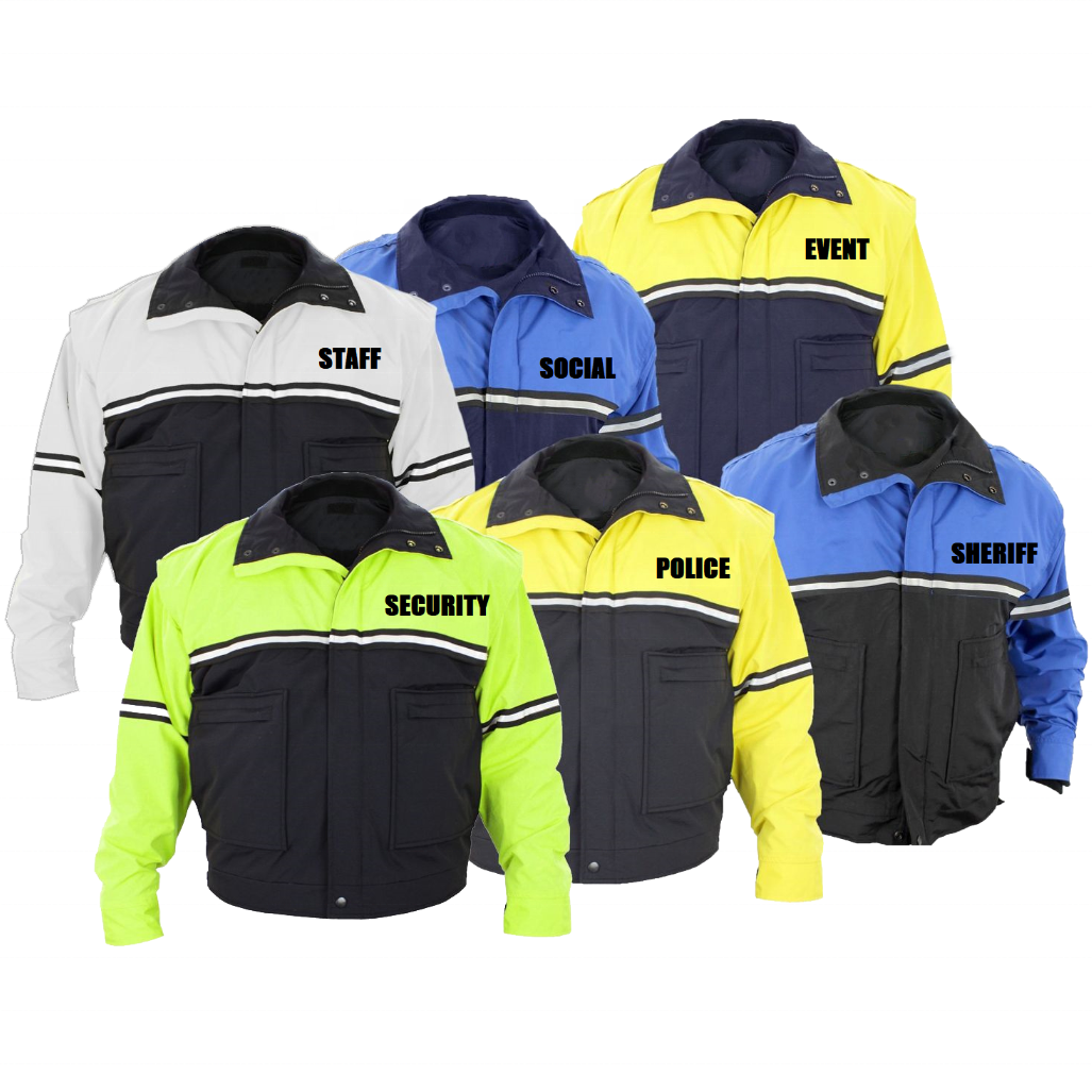 Customize zipper detachable sleeves keep warm removable fleece liner waterproof guard uniforms reflective winter security jacket