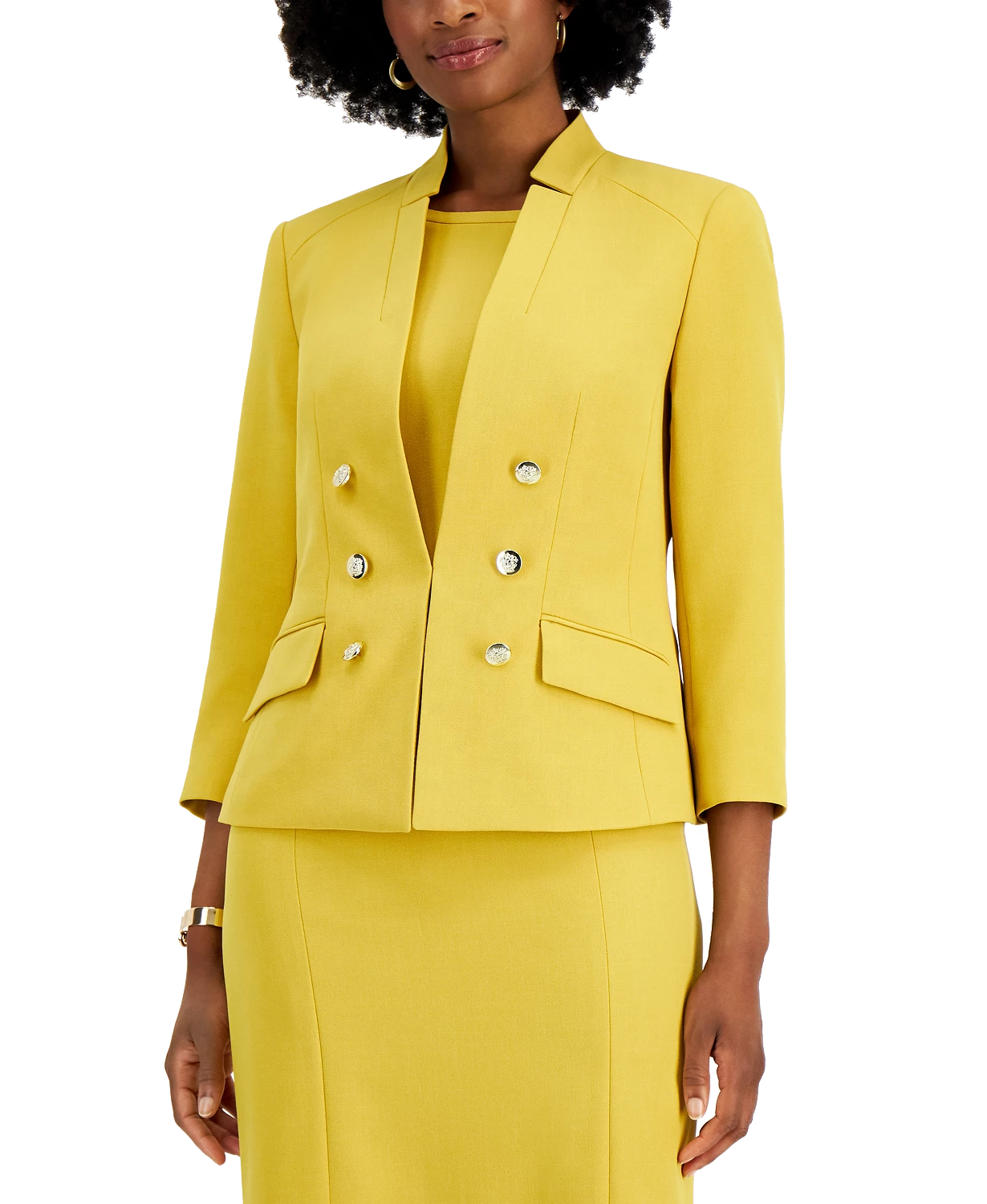 Fashion stylish 3/4 sleeve blazer and short skirt 2 piece yellow office wear women formal business suits