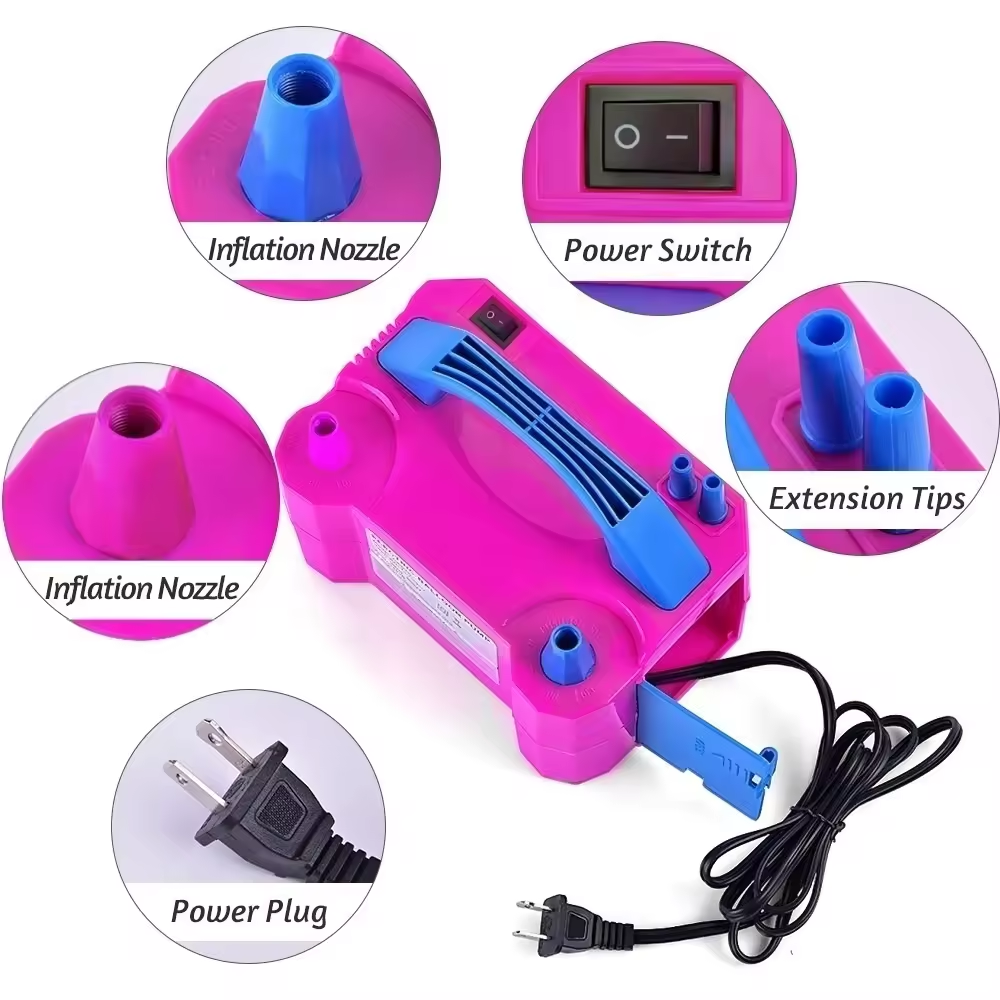 Portable 600W Electric Balloon Air Pump Dual Nozzle Balloon Blower Electric Balloon Air Pump Quick Inflation Dual Nozzle