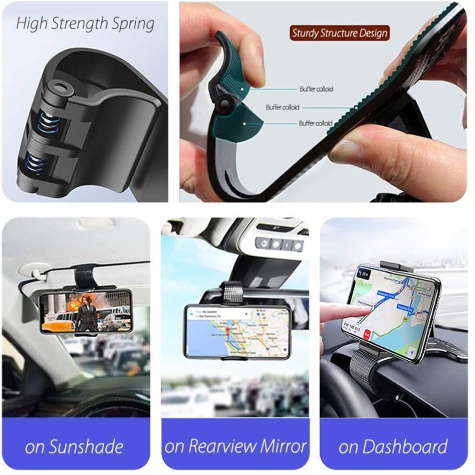 Dashboard Phone Holder for Car Clip On Car Mount 360 Degree Rotation Adjustable Automobile Cradle Suitable for Smartphone 4 to 6