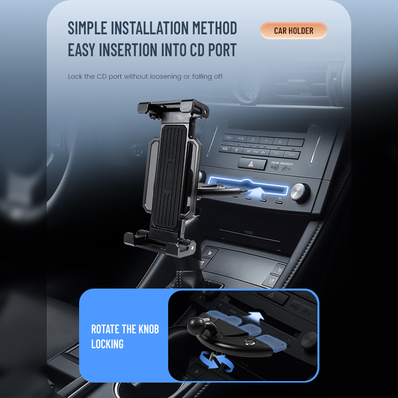 Car  CD Slot Player Tablet Stand with Adjustable Clamp, Vehicle CD Tablet Bracket for iPad Mini Air Pro, iPhone, Samsung