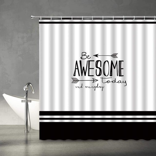 Black and White Shower Curtain Arrow Be Awesome Quote Unique Creative Design Fabric Bathroom Decor Bath Curtains Include Hooks