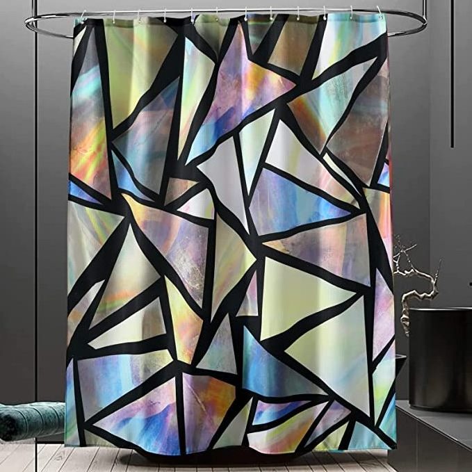 Printed Iridescent Waffle Shower Curtain,  Gradient Pastel Iridescent Rainbow Home Bathroom Decor/