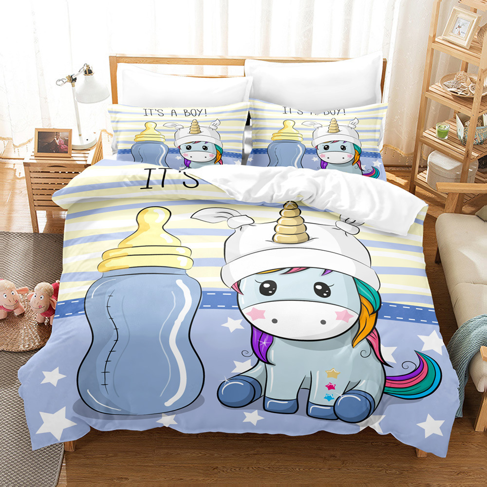 Fancy Flat Screen Unicorn Printing Bedding Set,Duvet Cover Set For Kids