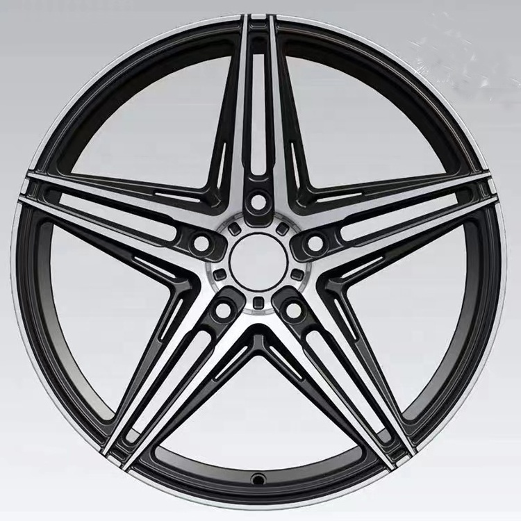 Black machined polished face five spoke star flow forming alloy wheel rims 18 19 5/114.3