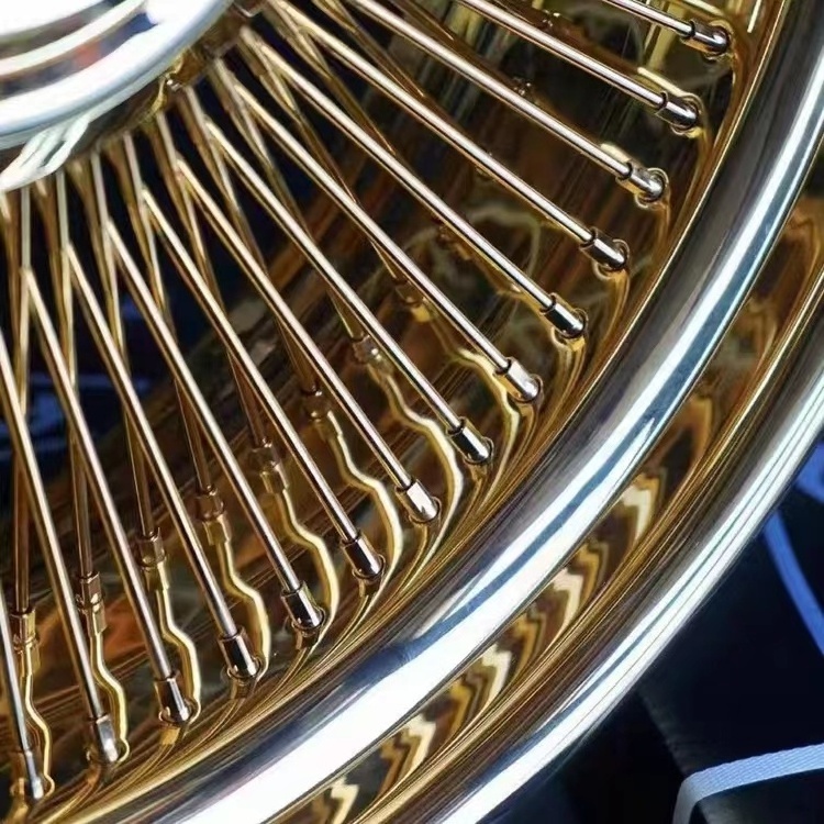 Hot selling gold chrome 20 22 24 26 inch for luxury passenger car rim 100 150 spoke wire wheels