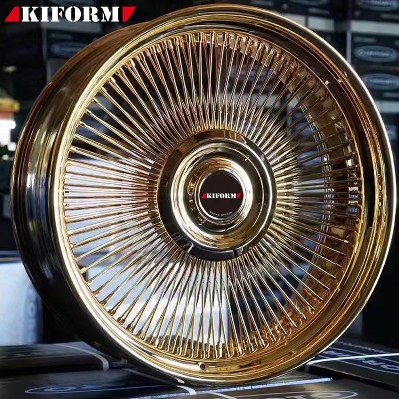 Hot selling gold chrome 20 22 24 26 inch for luxury passenger car rim 100 150 spoke wire wheels