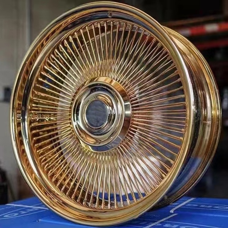 Hot selling gold chrome 20 22 24 26 inch for luxury passenger car rim 100 150 spoke wire wheels