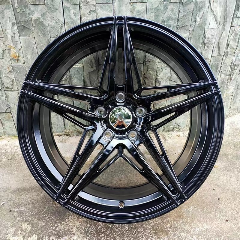 Black machined polished face five spoke star flow forming alloy wheel rims 18 19 5/114.3