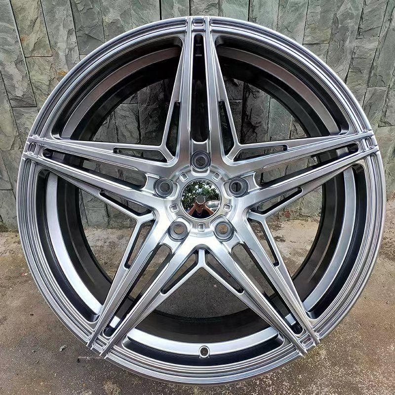 Black machined polished face five spoke star flow forming alloy wheel rims 18 19 5/114.3