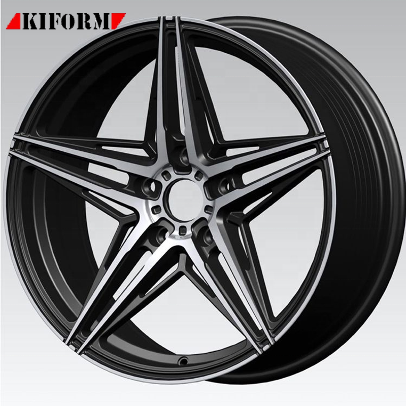 Black machined polished face five spoke star flow forming alloy wheel rims 18 19 5/114.3