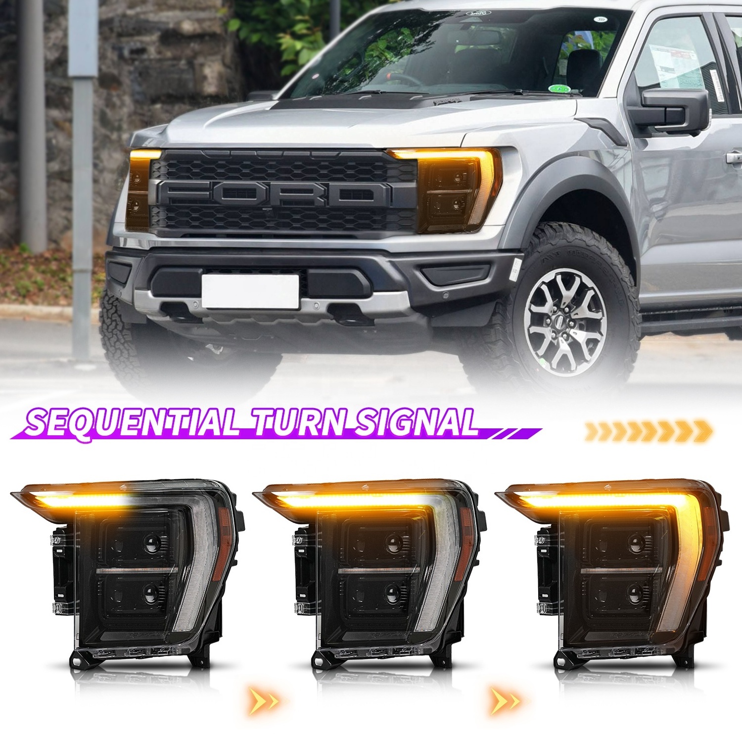 Archaic LED Headlight for FORD F150 F-150 Raptor Version 2021 2022 2023 Headlights with DRL Sequential F150 Head Light Lights