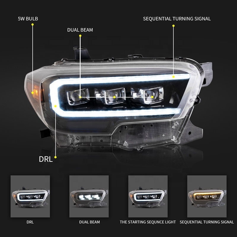 Archaic Led DRL car front lamp For tacoma 2015 2016 2017 2018 2019 2020 with three projectors for toyota tacoma headlight