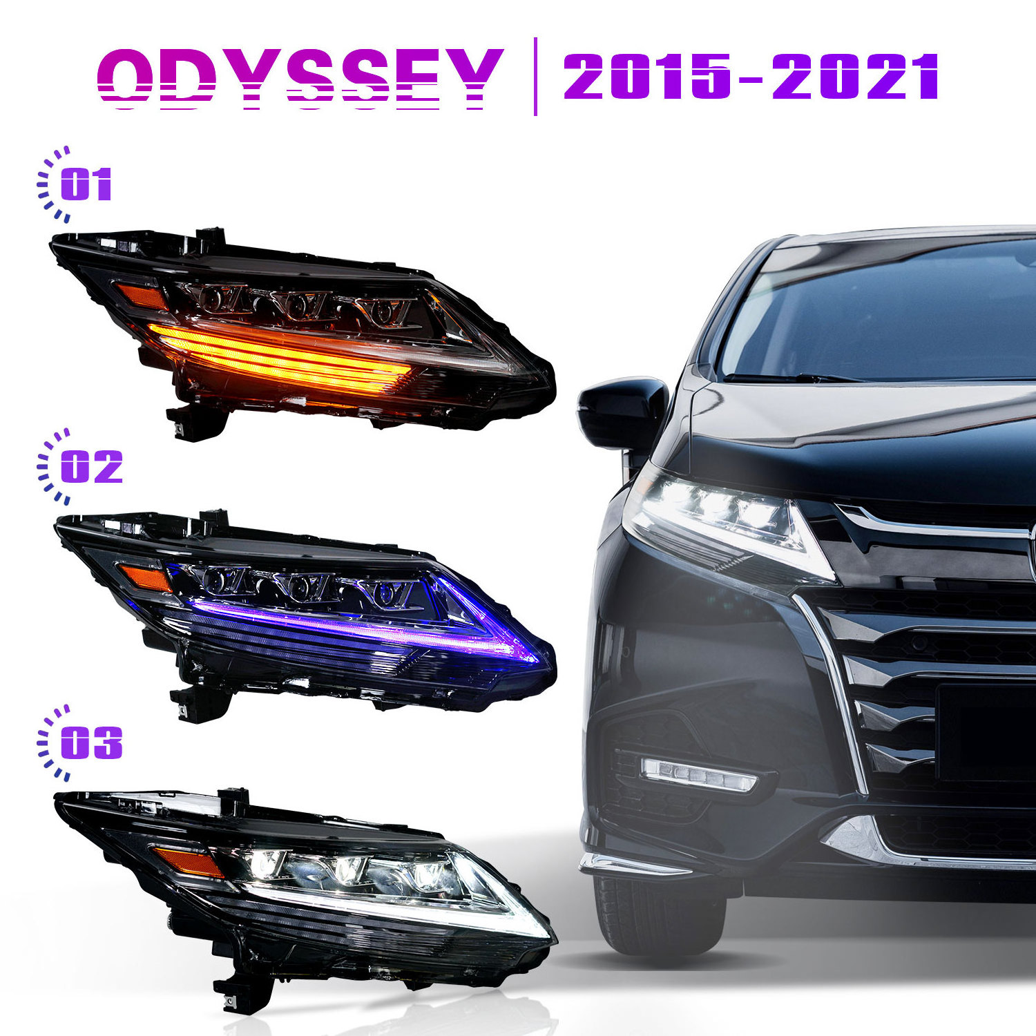 Archaic Odyssey lexus style full led headlight for HONDA Odyssey 2015-2021 PLUG & PLAY front lamp with sequential turning signal