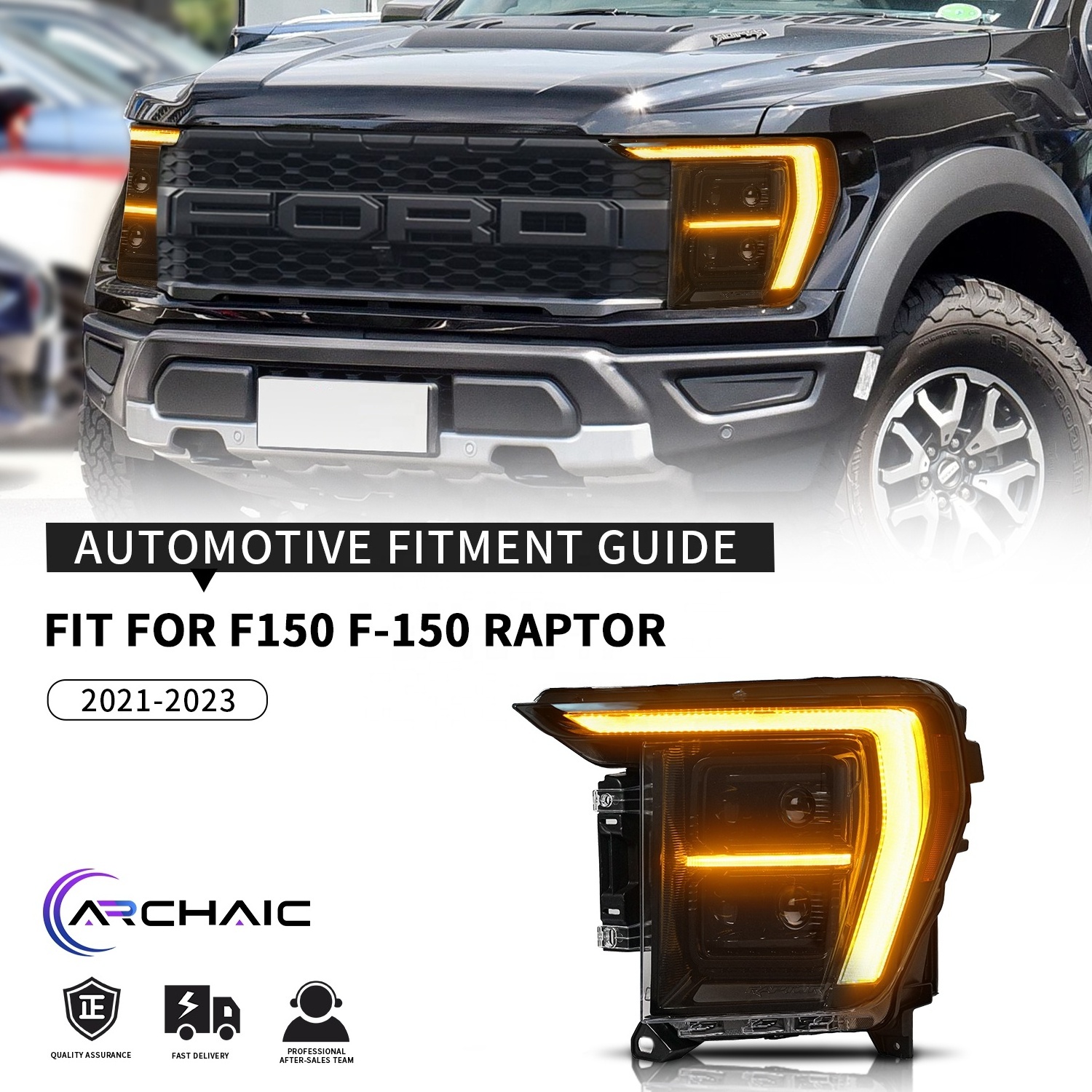 Archaic LED Headlight for FORD F150 F-150 Raptor Version 2021 2022 2023 Headlights with DRL Sequential F150 Head Light Lights