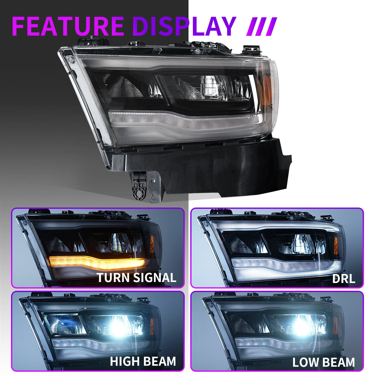 Archaic OEM Replacement LED Head Light Left Driver Side for Dodge Ram 1500 Headlights 2019 2022 68316082AD