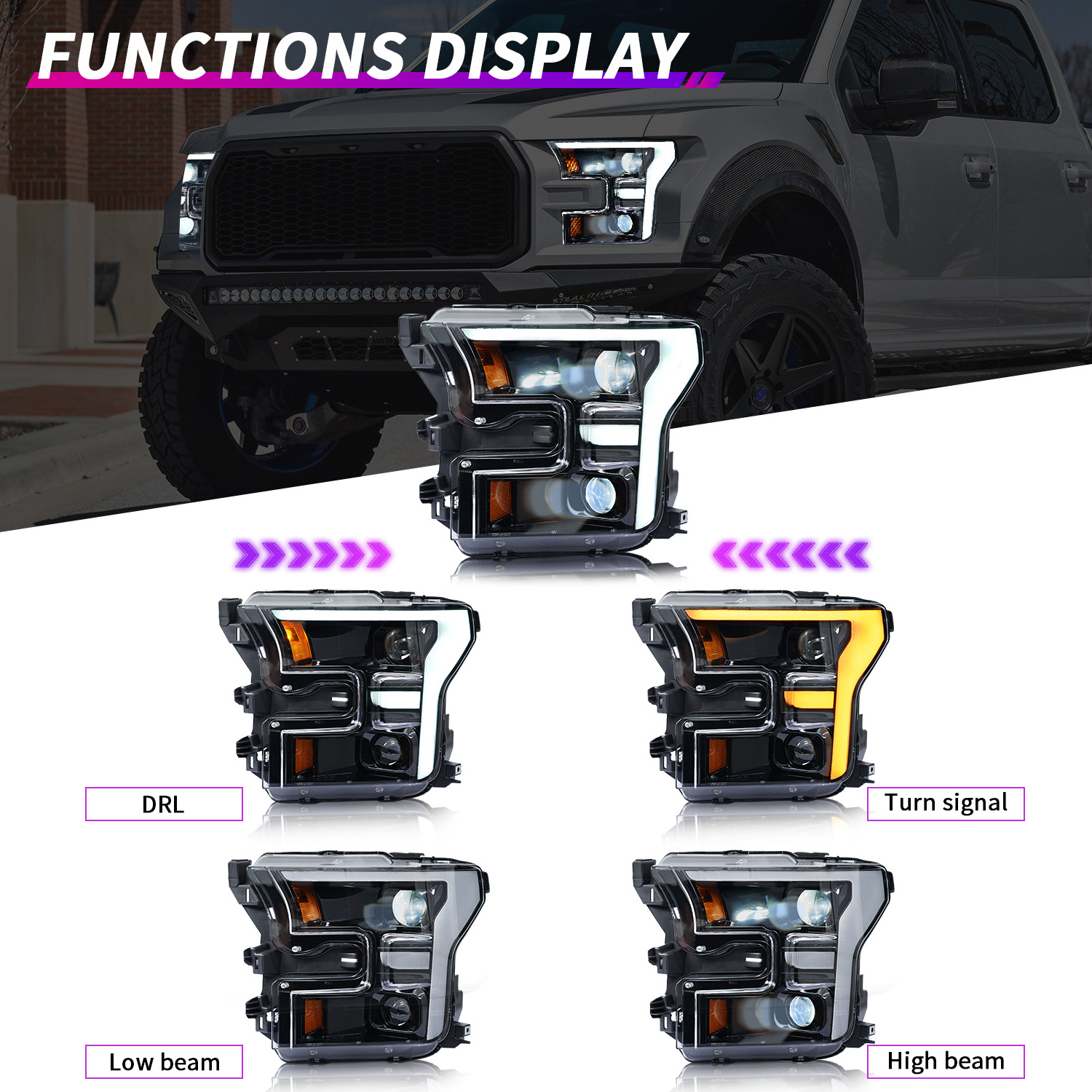 Archaic New Design F style Car Led Front Lamp For Ford F150 2015-2021With DRL Sequential Turning Signal Headlight