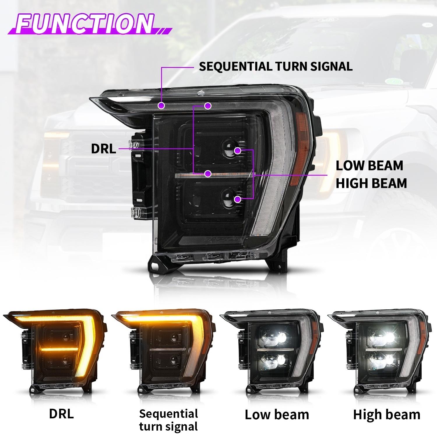 Archaic LED Headlight for FORD F150 F-150 Raptor Version 2021 2022 2023 Headlights with DRL Sequential F150 Head Light Lights