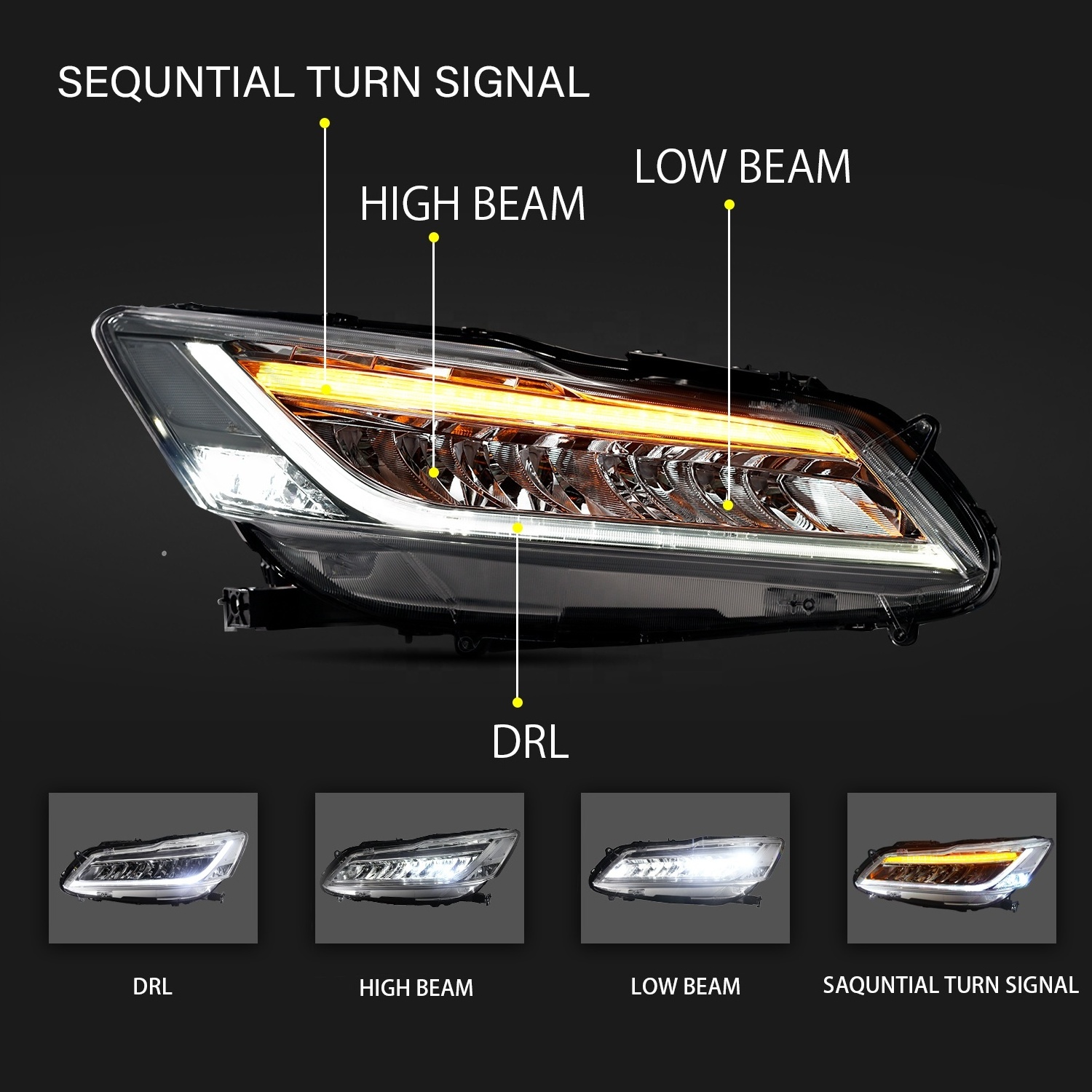 Archaic For accord 9th head lamp 2013 2014 2015 full led front lamp RHD&LHD for honda accord headlight