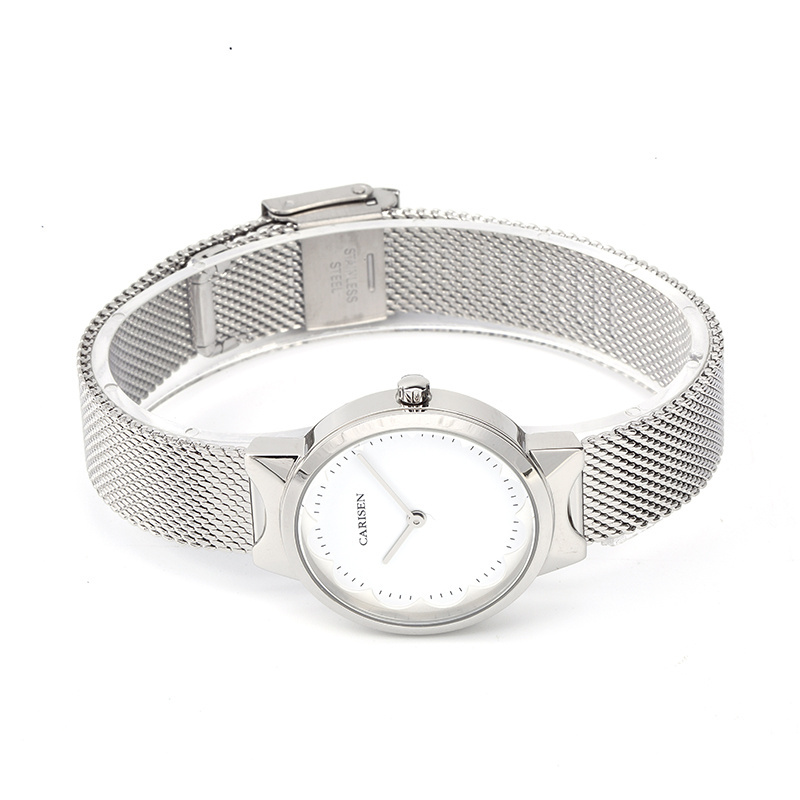 Original Factory Newest Silver Ladies Quartz Watch Stainless Steel Mesh Strap Watch for Women