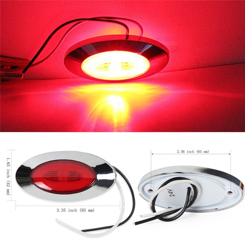 Amber/Red/White 12V 24V Mini Oval bright LED Side Marker Light Fender Light Chrome For Kenworth Peterbilt Truck