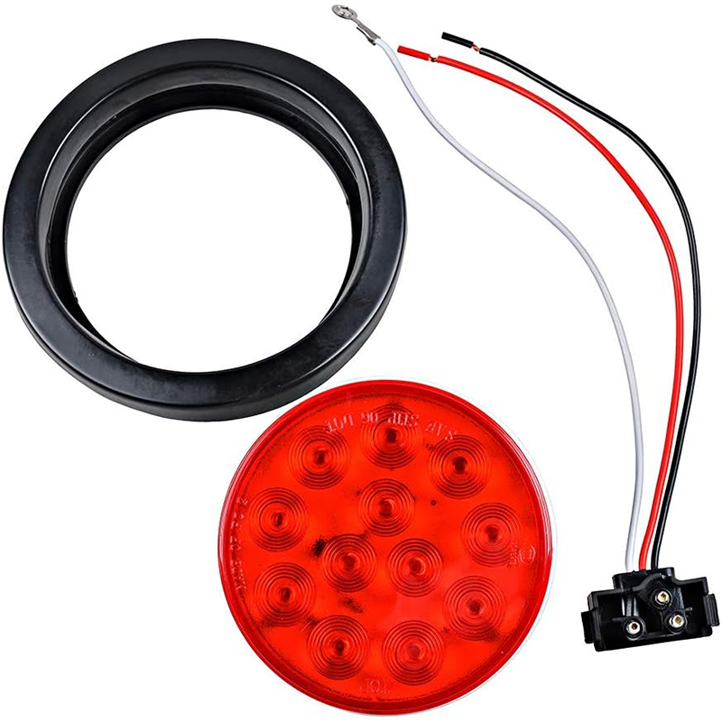 4 Inch Round 12 LED Tail Lights Stop Turn Tail Back-up Reverse Fog Lights w/Grommet 3-Prong Wire Pigtails for Truck Trailer RV