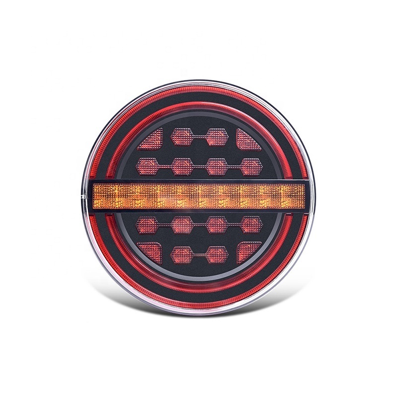 5.3 inches Round Red/Amber LED IP67 Waterproof 10-30V Submersible Trailer Tail Lights with Brake Light/DRL/Flow Turn Signal Lamp