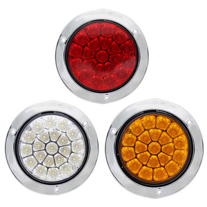 4" Round LED Tail Light 21 LED Brake Stop Marker Running Lights Turn Signals Lamp W/Chrome Bezels for Truck Trailer RV Jeep UTV