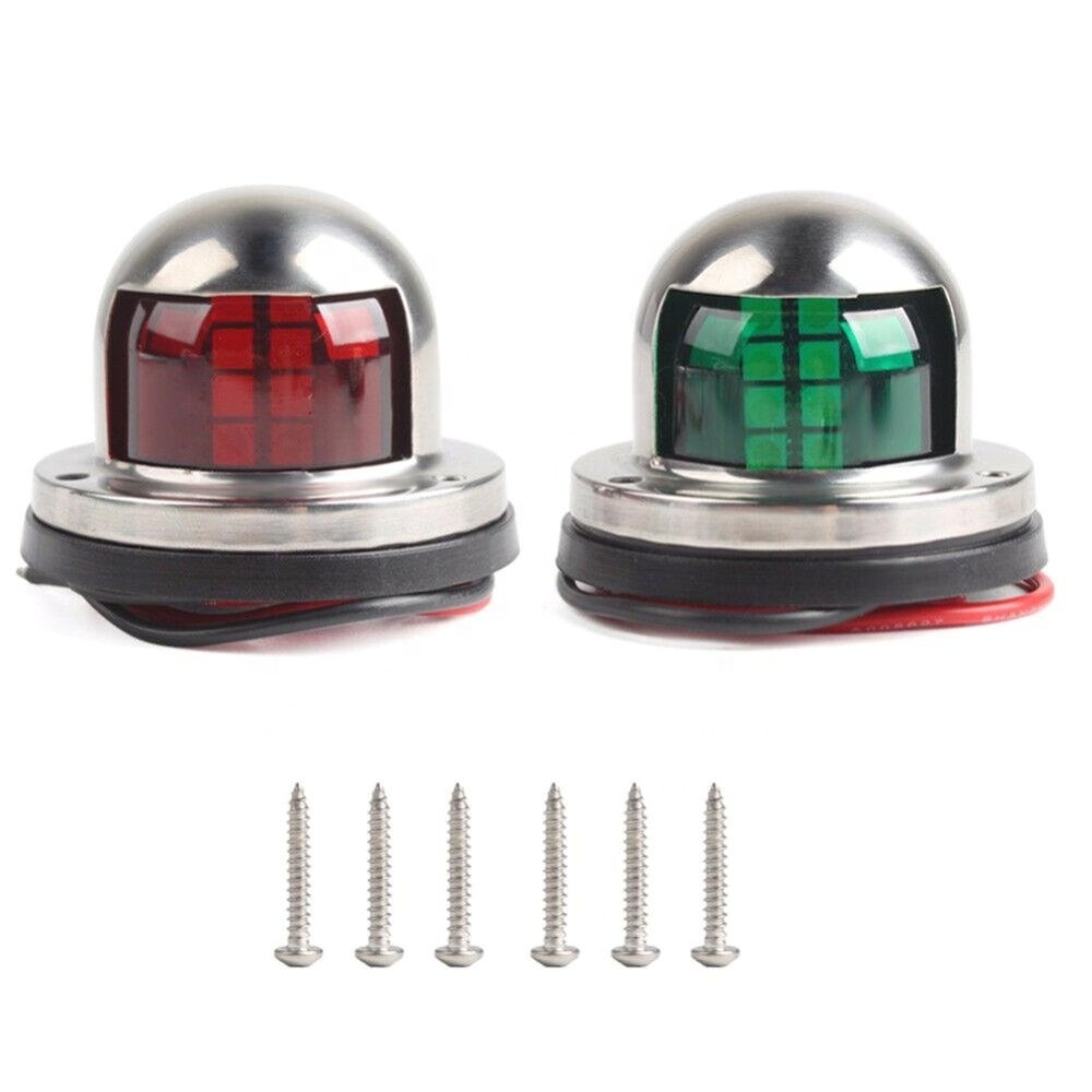 Chrome Housing 12V Red and green LED Navigation Light Signal Lamp Stainless Steel Lighted Bow Lamp Boat Starboard Marine