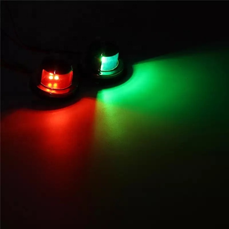 Chrome Housing 12V Red and green LED Navigation Light Signal Lamp Stainless Steel Lighted Bow Lamp Boat Starboard Marine