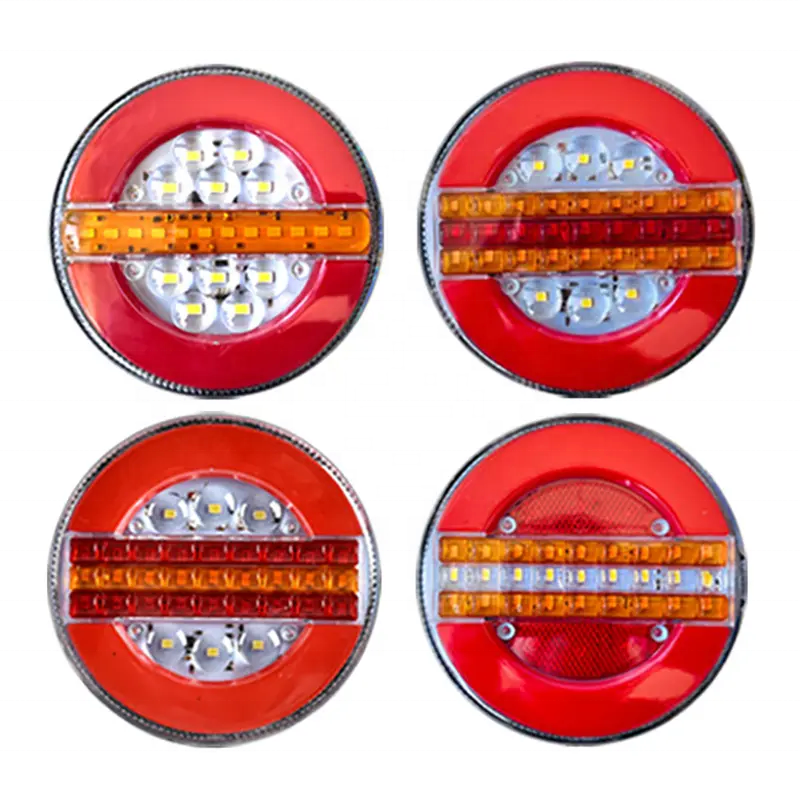 12V 24V Round LED Truck Rear Tail Light Taillight Sequential Dynamic Running Turn Signal Reverse Brake Stop Lamp Tractor