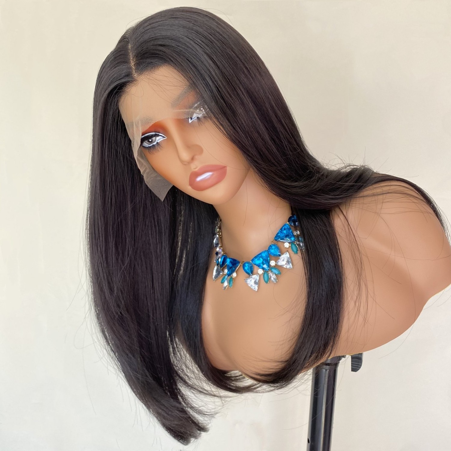 Cheap price japanese futura fiber synthetic wigs Hot Sale Deep Part Lace Front Black color futura synthetic wig