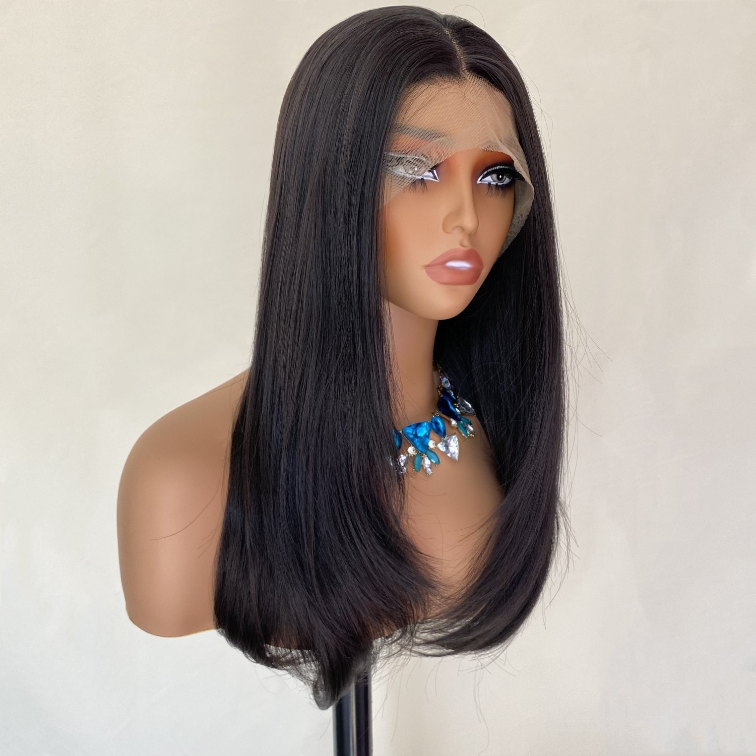 Cheap price japanese futura fiber synthetic wigs Hot Sale Deep Part Lace Front Black color futura synthetic wig