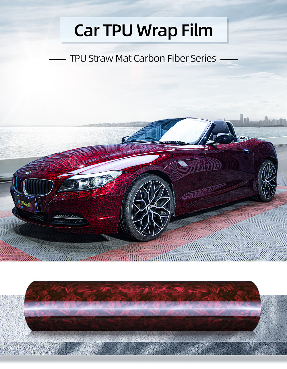 Carlas TPU Car carbon fiber film TPU straw mat red Vinyl Wrap Film Vehicle Color Changing Film