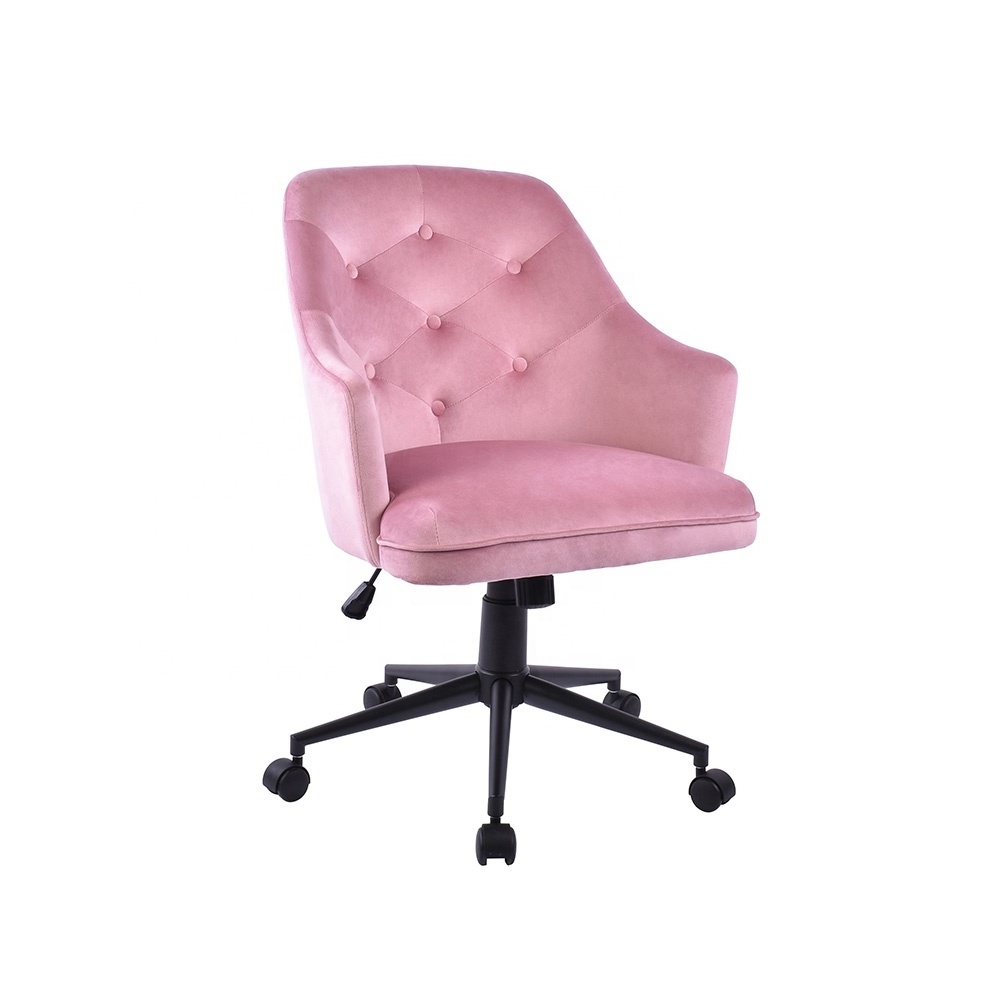 French Style Fashion Velvet Pink Swivel Office Chair for Home Use